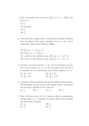 ISI Admission Test M.S.(QE) PEA 2021 Sample Paper