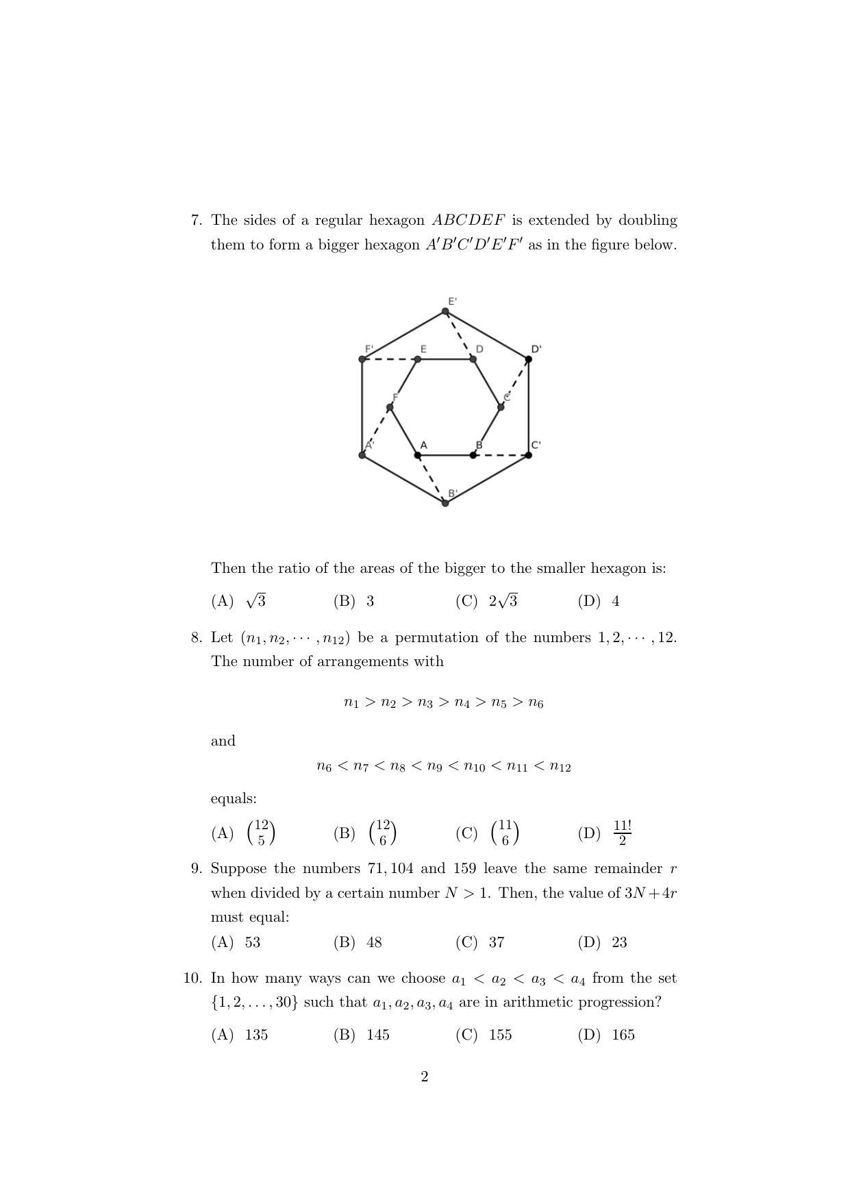 ISI Admission Test B.Math UGA 2022 Sample Paper - Page 2