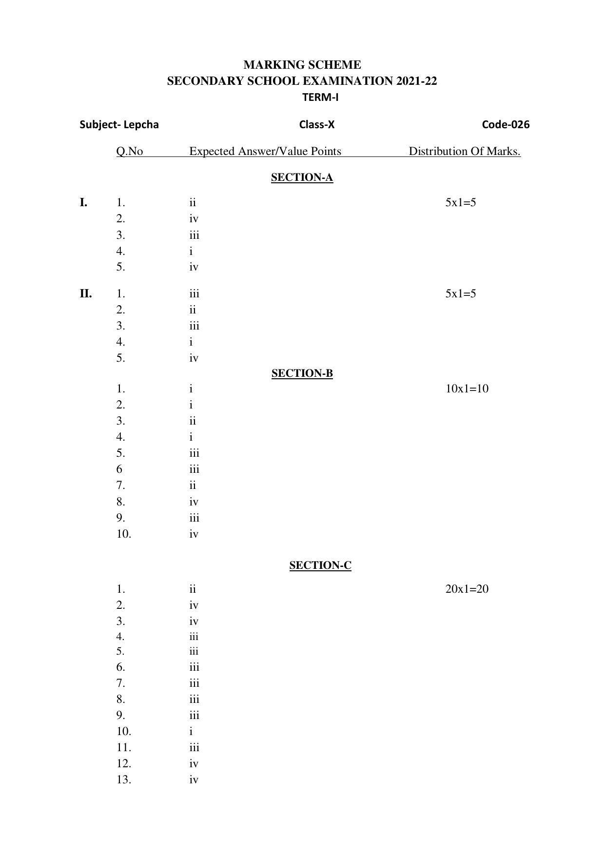CBSE Class 10 Lepcha Marking Scheme and Solutions 2021-22 - Page 1