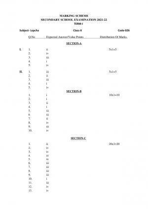 CBSE Class 10 Lepcha Marking Scheme and Solutions 2021-22
