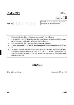 CBSE Class 12 018 French 2016 Question Paper