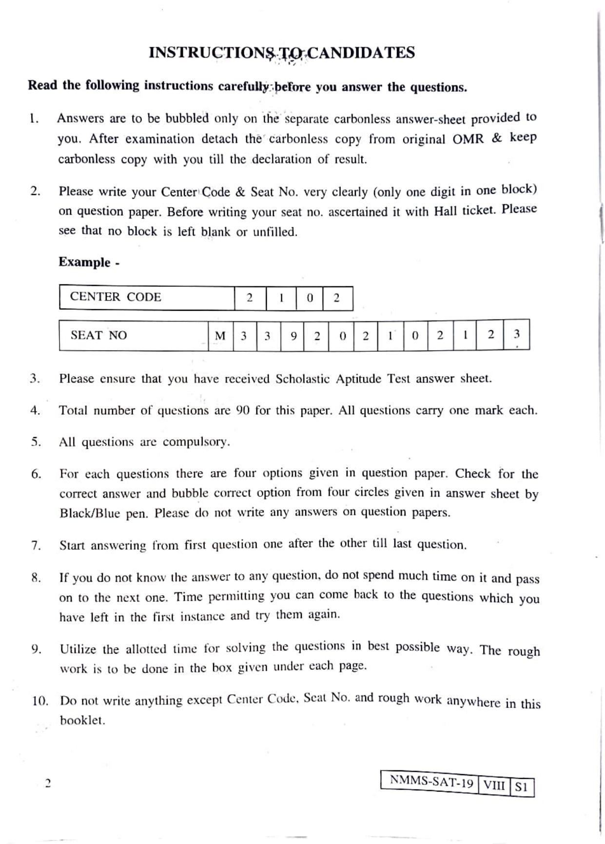 SAT ENGLISH 2019-20 Class 8 Maharashtra NMMS Question Papers - Page 2