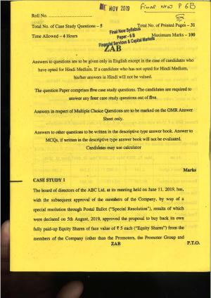 CA Final Nov 2019 Question Paper -Paper 6B – Financial Services and Capital Markets