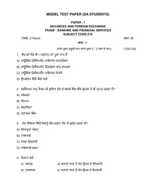 PSEB Class 12th Banking and Financial (Vocational DA Students) Model Paper 2024
