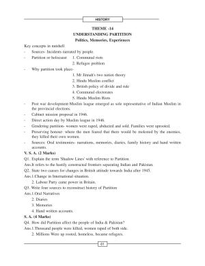 CBSE Class 12 History Understanding Partition Politics Memories Experiences