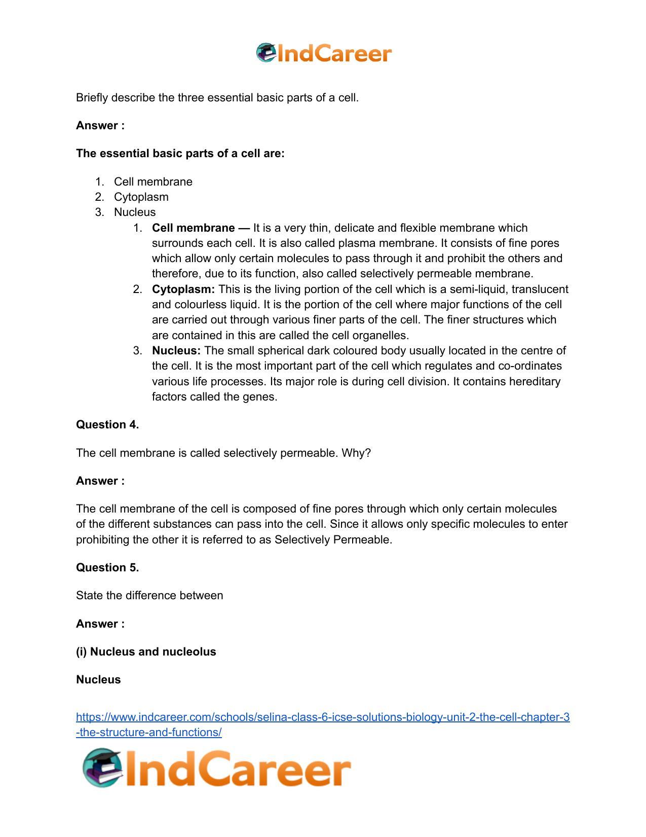 Selina Class 6 ICSE Solutions Biology (Unit 2) - The Cell: Chapter 3- The Structure and Functions - Page 4