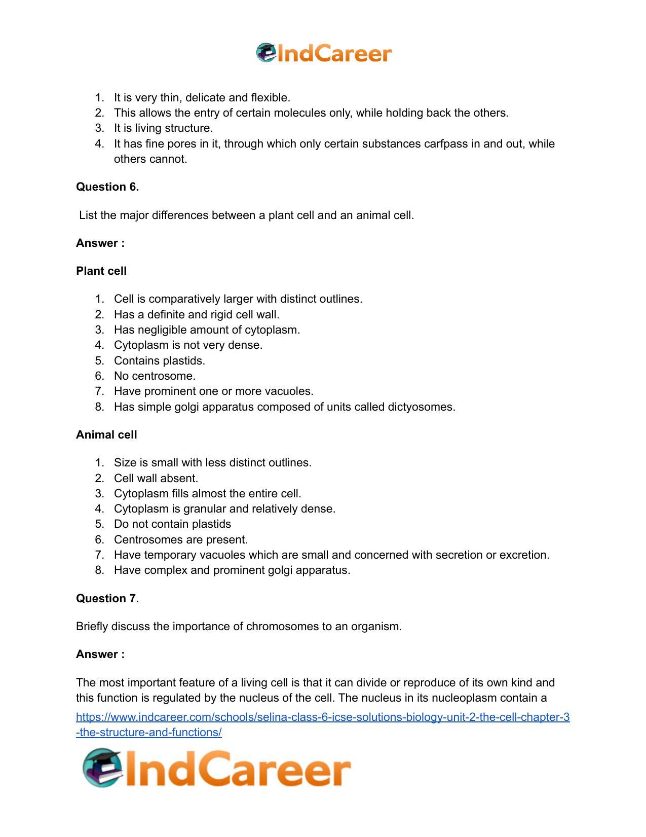 Selina Class 6 ICSE Solutions Biology (Unit 2) - The Cell: Chapter 3- The Structure and Functions - Page 6