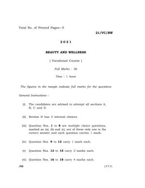 Meghalaya Board (MBOSE) Class 10 Beauty and Wellness (21-VC-BW) 2021 Question Paper