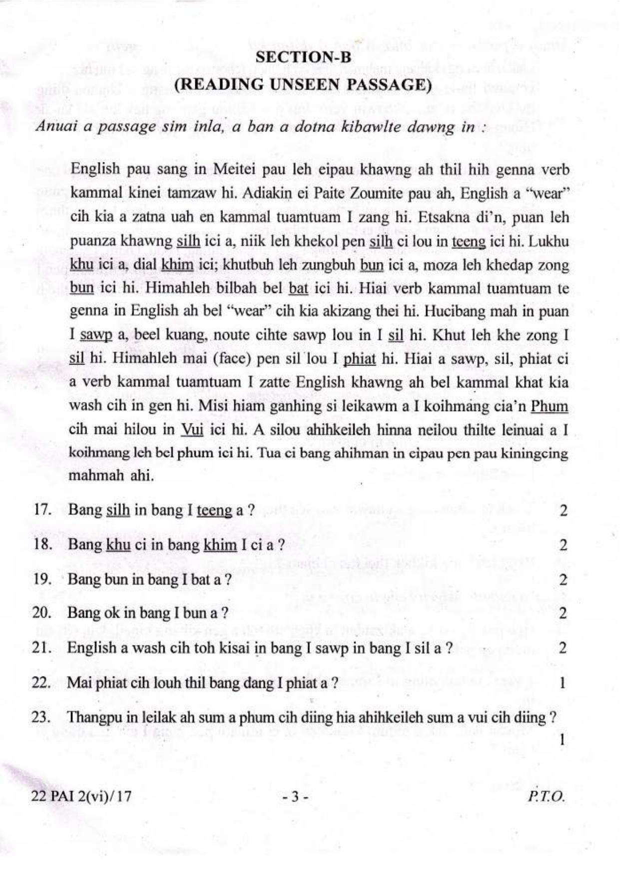 COHSEM Class 12 Paite (M.I.L.) 2017 Question Papers - Page 3