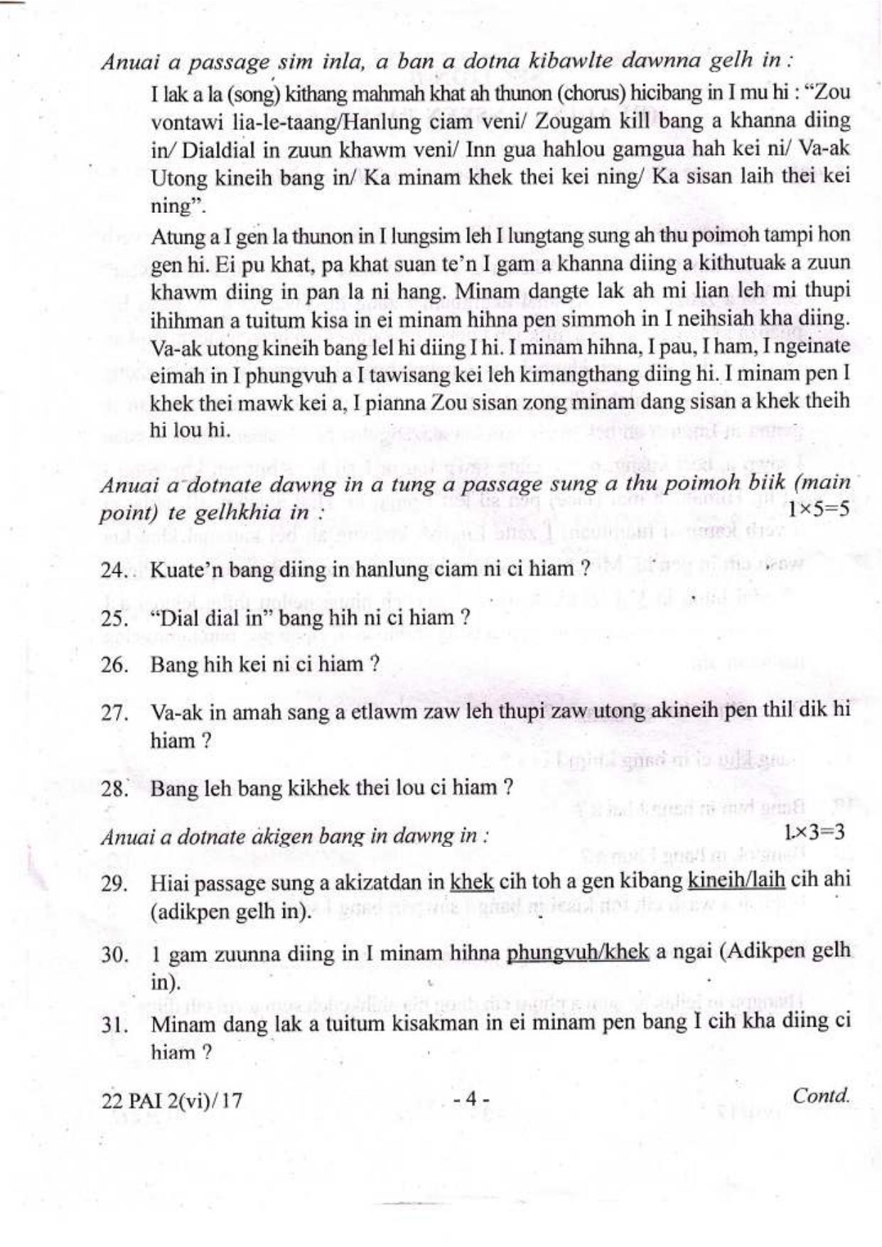 COHSEM Class 12 Paite (M.I.L.) 2017 Question Papers - Page 4