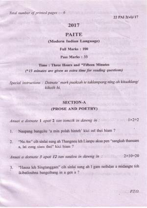 COHSEM Class 12 Paite (M.I.L.) 2017 Question Papers