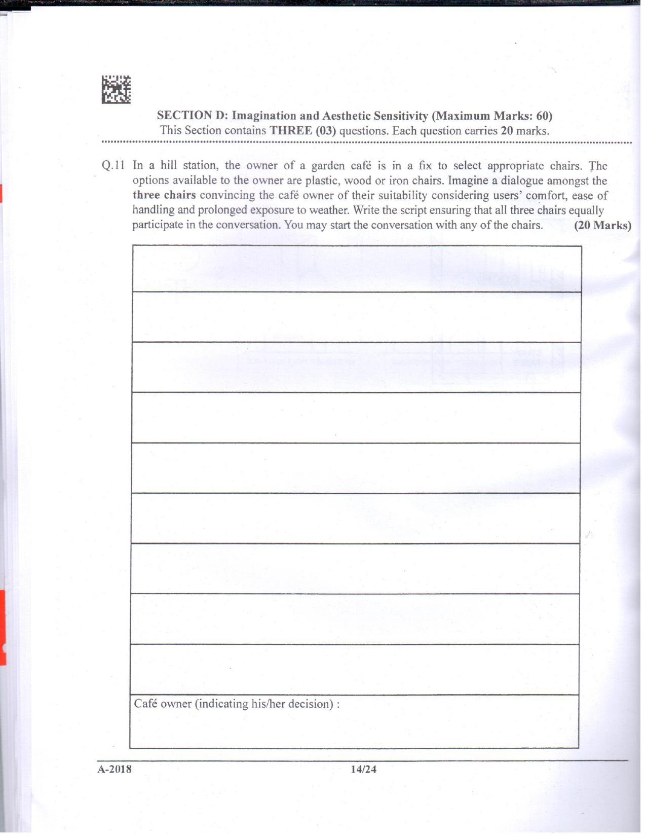 JEE Advanced AAT 2018 Question Paper - Page 14