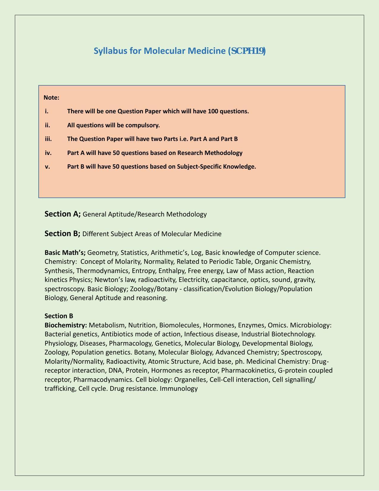 NTA PhD Entrance Exam Molecular Medicine Syllabus - Page 1