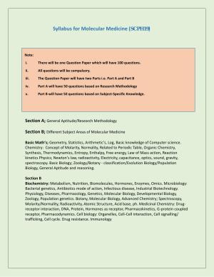NTA PhD Entrance Exam Molecular Medicine Syllabus
