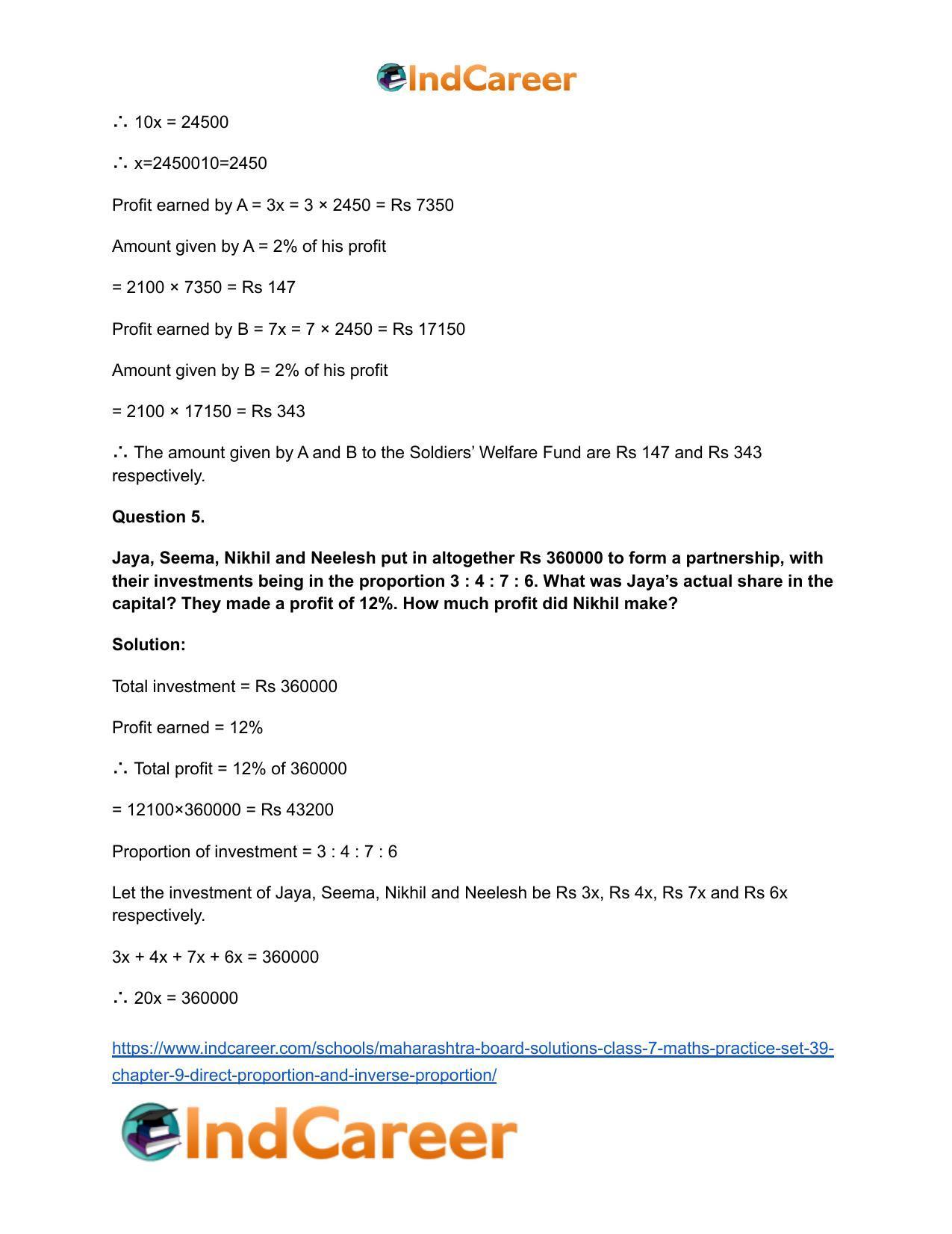 Maharashtra Board Solutions Class 7-Maths (Practice Set 39): Chapter 9- Direct Proportion and Inverse Proportion - Page 5