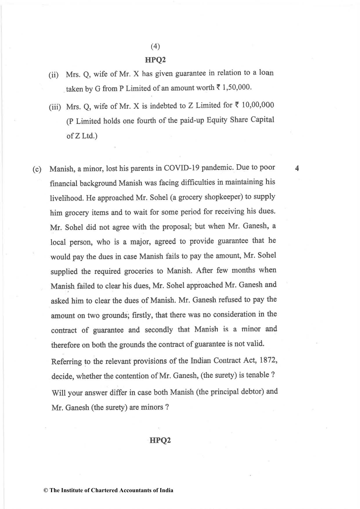 CA Inter Nov 2022 Question Paper - Paper 2 – Corporate and Other Laws - Page 4
