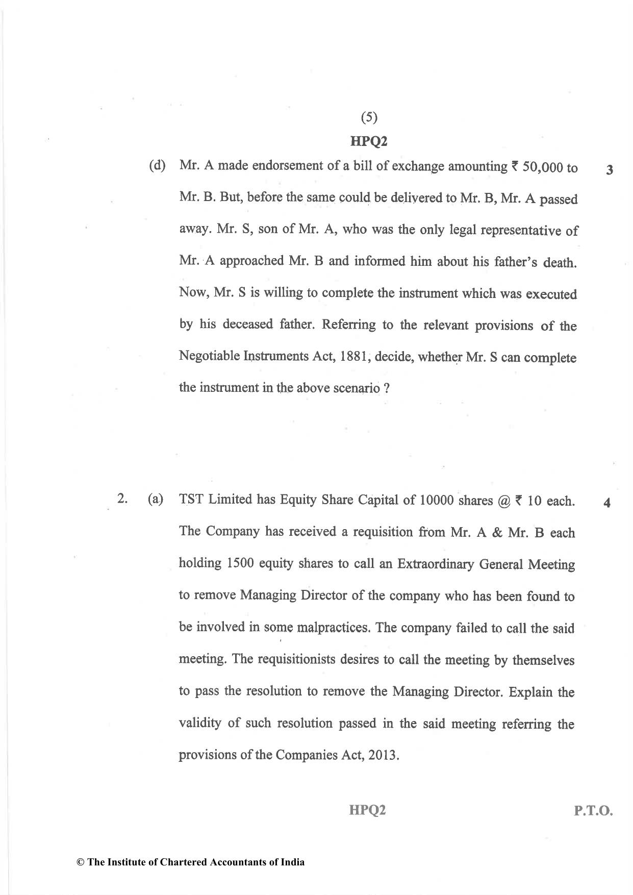 CA Inter Nov 2022 Question Paper - Paper 2 – Corporate and Other Laws - Page 5