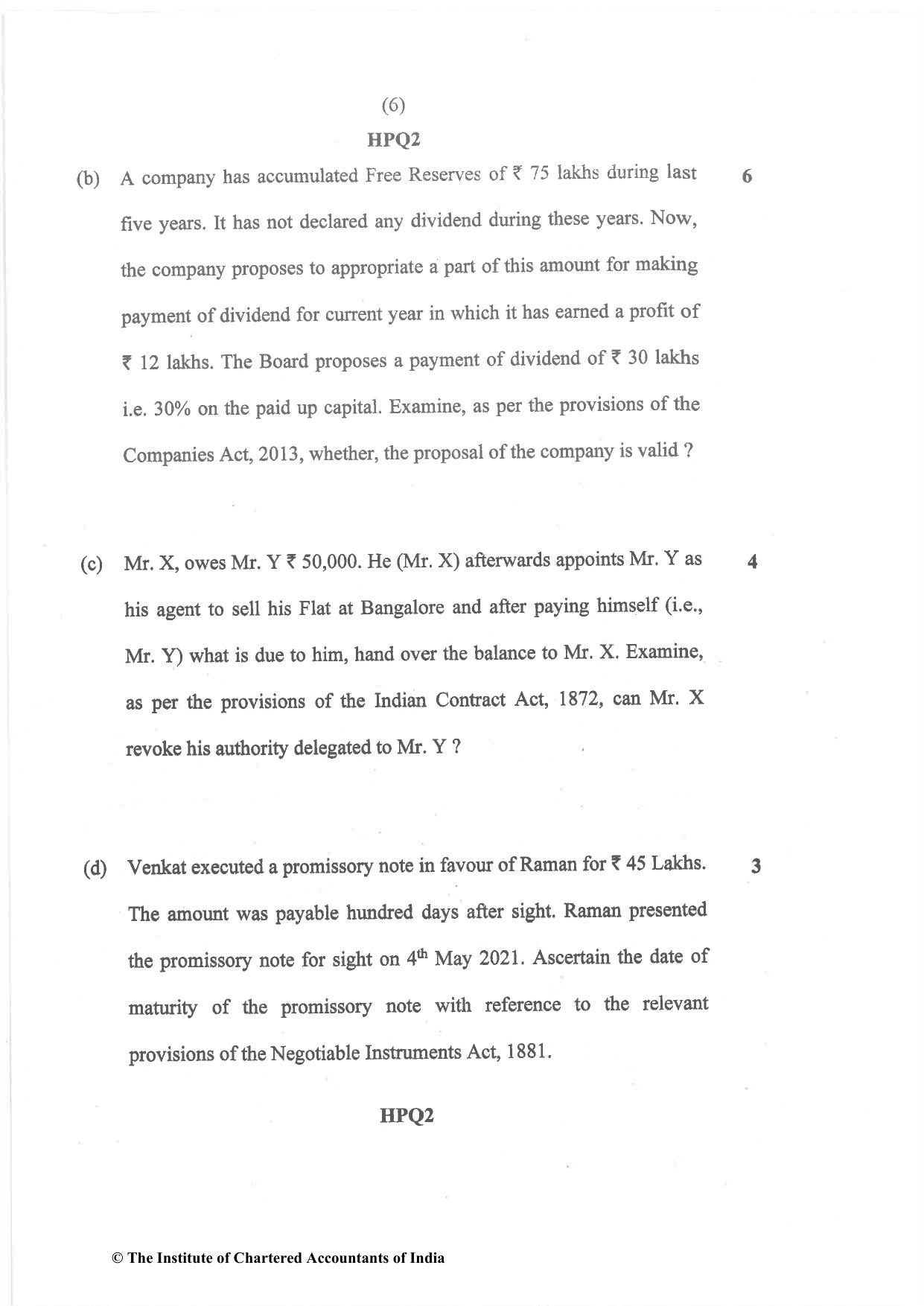 CA Inter Nov 2022 Question Paper - Paper 2 – Corporate and Other Laws - Page 6