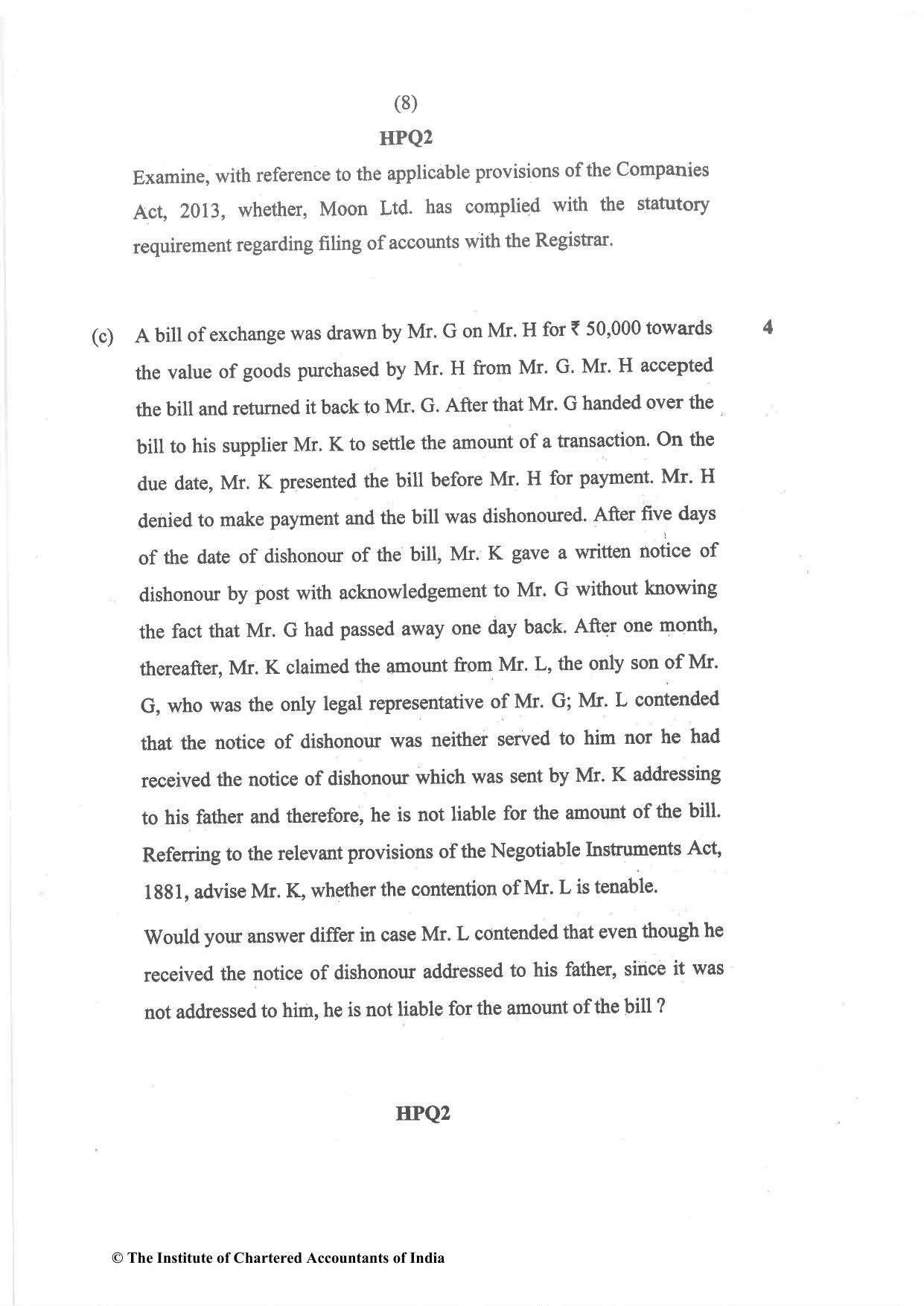 CA Inter Nov 2022 Question Paper - Paper 2 – Corporate and Other Laws - Page 8