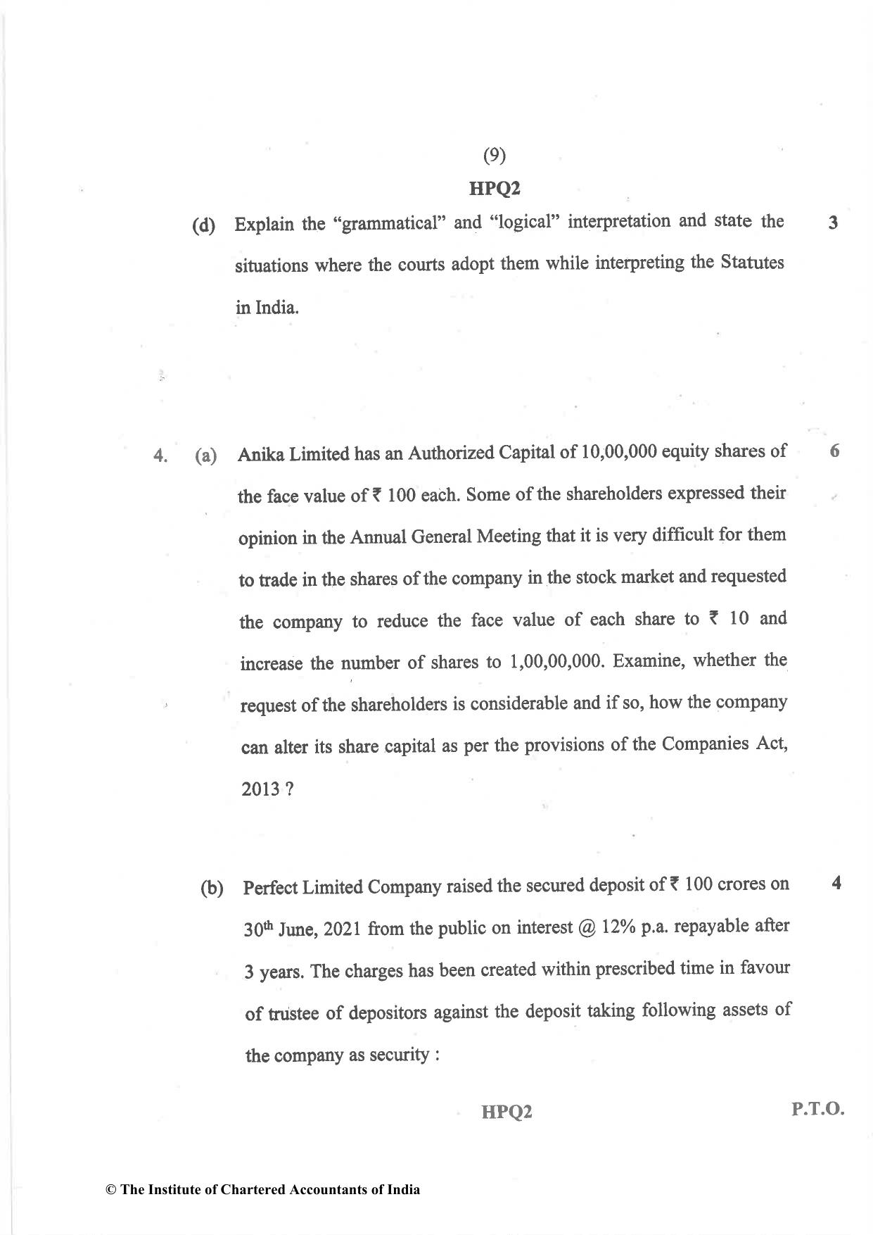 CA Inter Nov 2022 Question Paper - Paper 2 – Corporate and Other Laws - Page 9
