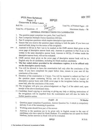CA Inter Nov 2022 Question Paper - Paper 2 – Corporate and Other Laws