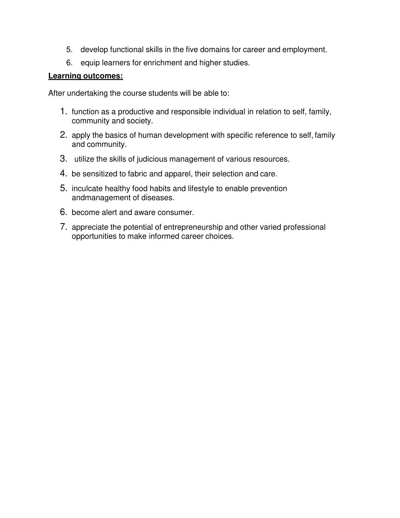 CBSE Class 11 & 12 Home Science Syllabus - Page 2