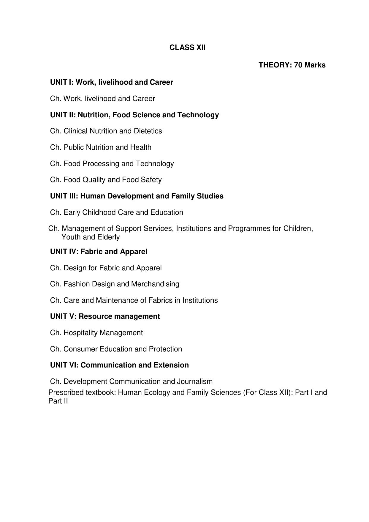 CBSE Class 11 & 12 Home Science Syllabus - Page 22