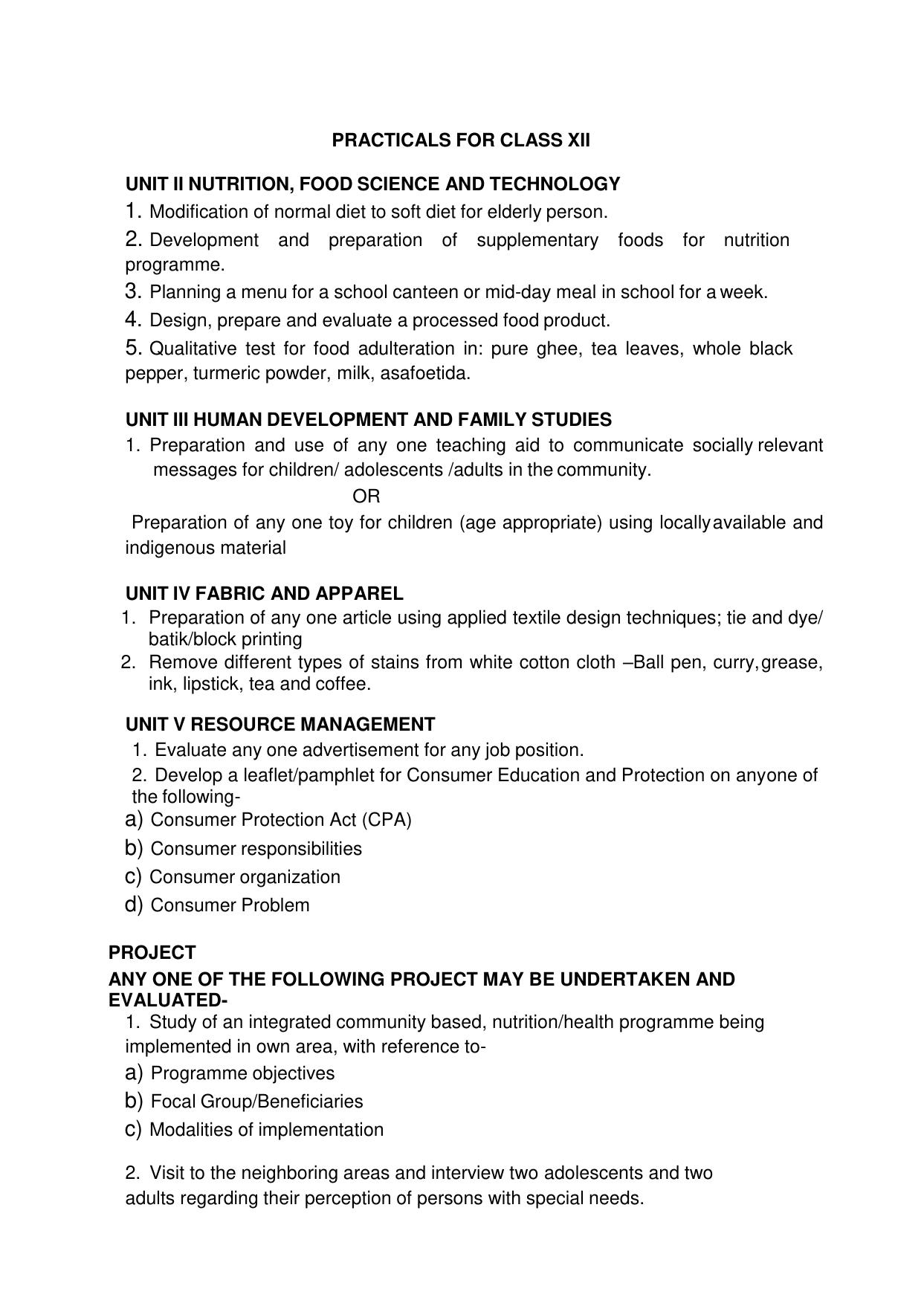 CBSE Class 11 & 12 Home Science Syllabus - Page 29