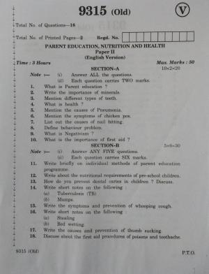 AP Inter 2nd Year Parent Education Nutrition Health-II (old) March-2020-Vocational Question Paper