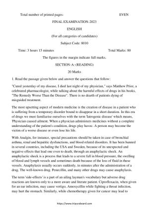 TBSE Class 12 English Question Paper 2023