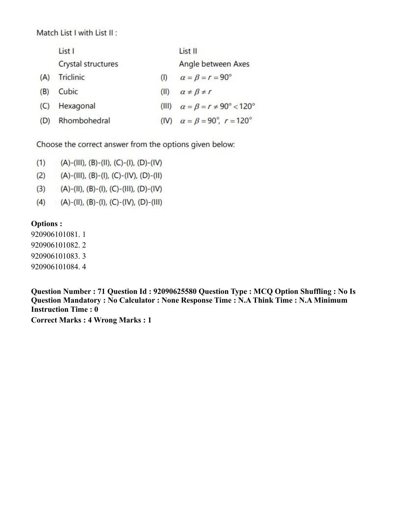 CUET PG 2023: MTQP08 – Nano Science/Nano Technology (Hin) - Shift 1 (26-06-2023) Question Paper - Page 76