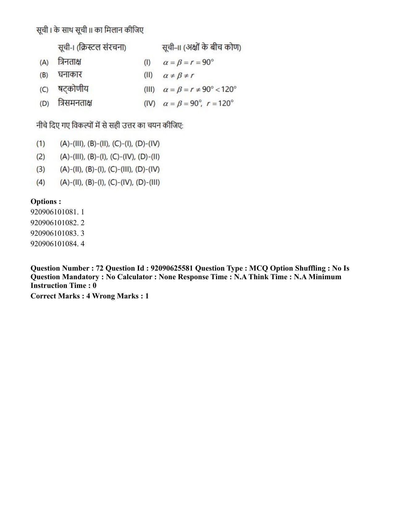 CUET PG 2023: MTQP08 – Nano Science/Nano Technology (Hin) - Shift 1 (26-06-2023) Question Paper - Page 77