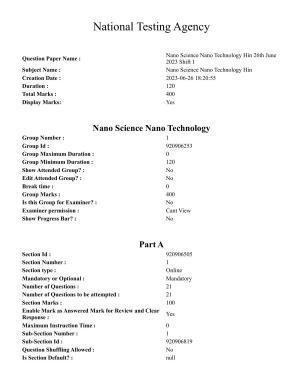 CUET PG 2023: MTQP08 – Nano Science/Nano Technology (Hin) - Shift 1 (26-06-2023) Question Paper