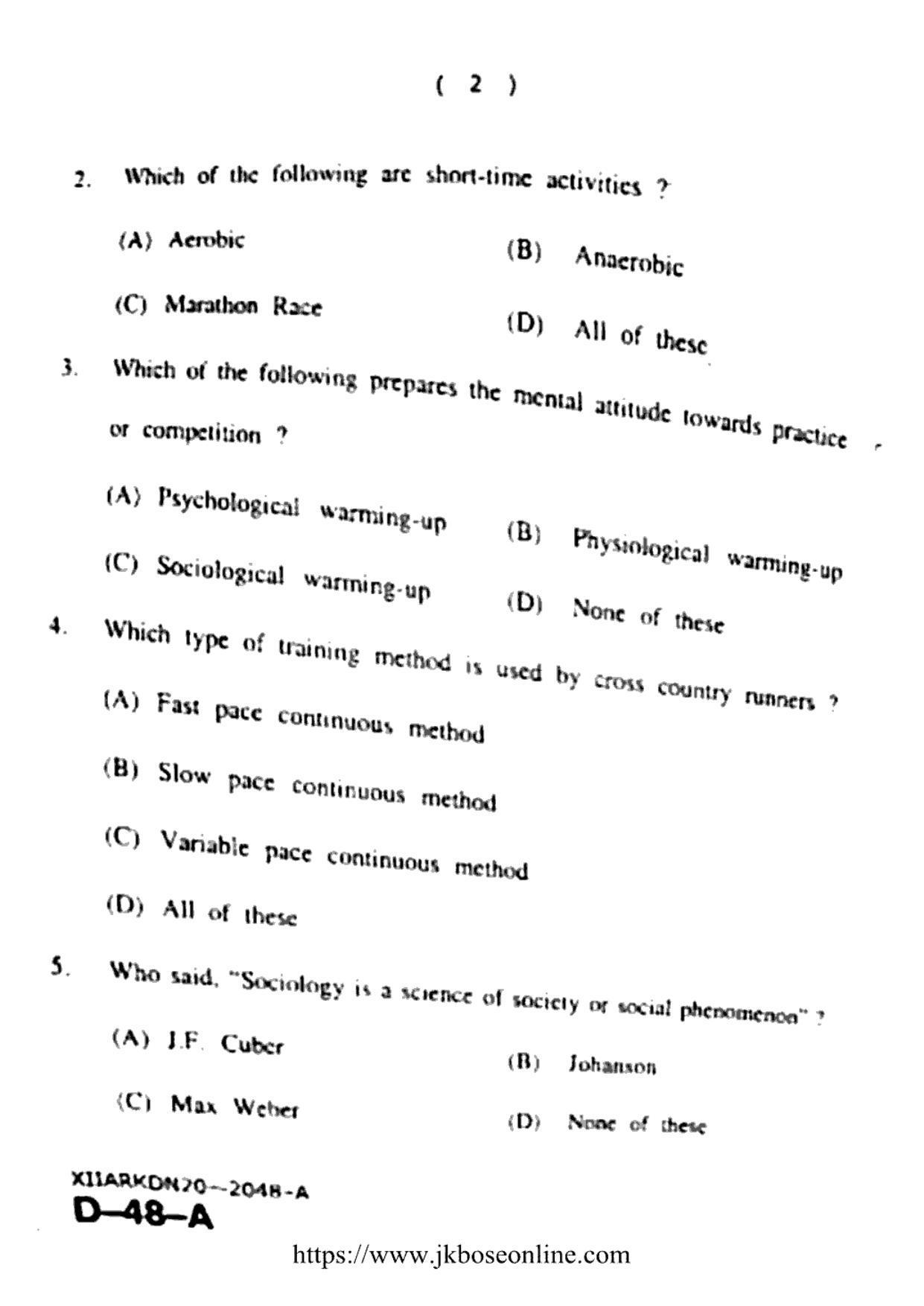 JKBOSE Class 12 Physical-Education 2048-A Question Papers 2020 - Page 2