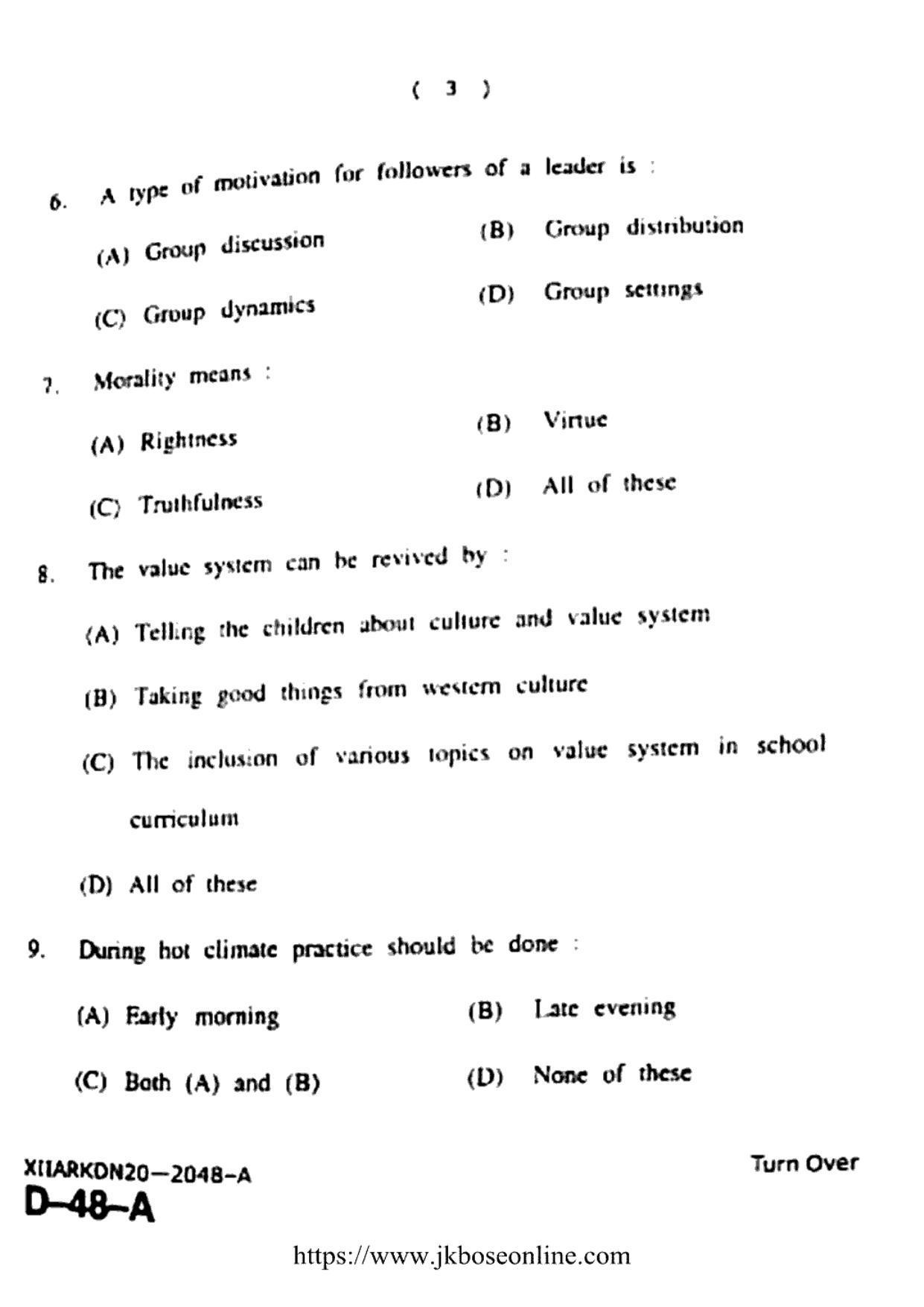 JKBOSE Class 12 Physical-Education 2048-A Question Papers 2020 - Page 3