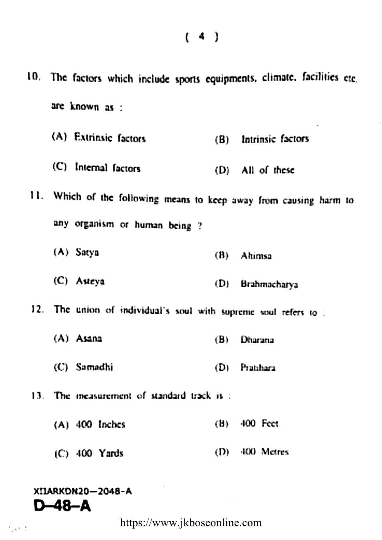 JKBOSE Class 12 Physical-Education 2048-A Question Papers 2020 - Page 4