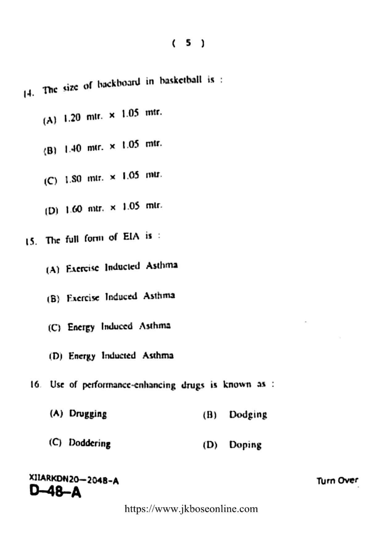 JKBOSE Class 12 Physical-Education 2048-A Question Papers 2020 - Page 5