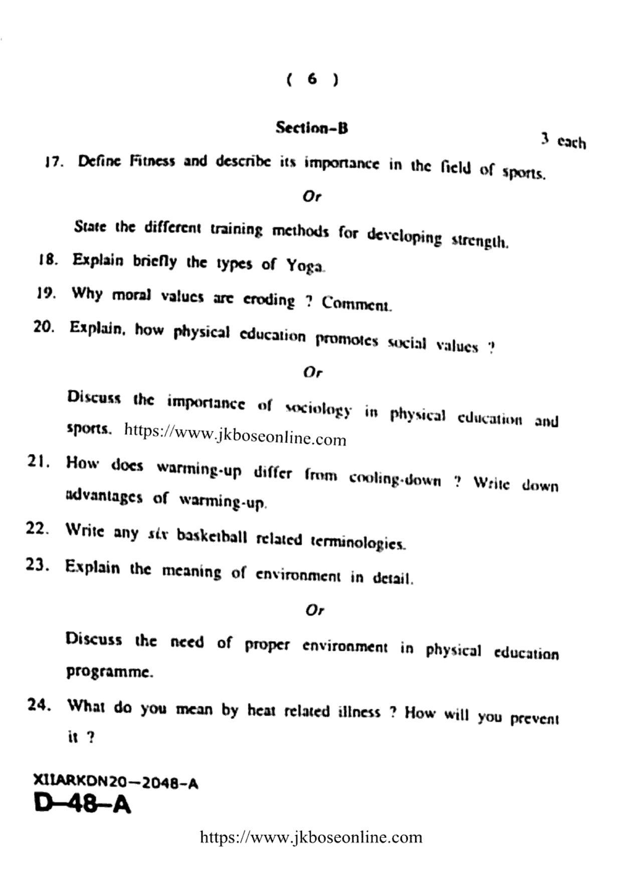 JKBOSE Class 12 Physical-Education 2048-A Question Papers 2020 - Page 6