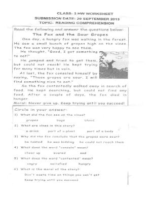 Worksheet for Class 3 English Reading Comprehension Assignment