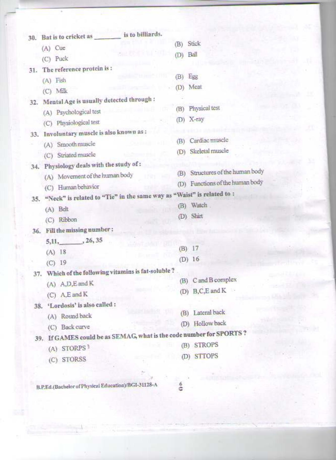 PU CET PG 2015: B.P.Ed Question Paper - Page 5