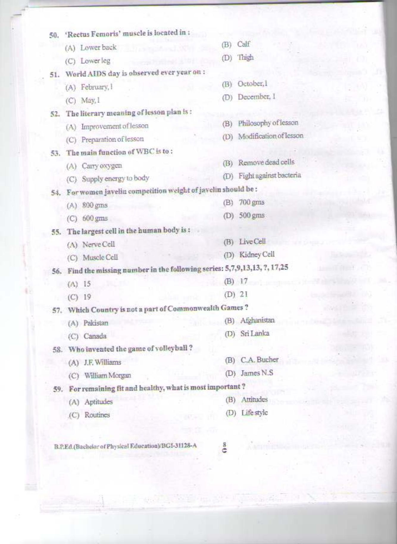 PU CET PG 2015: B.P.Ed Question Paper - Page 7