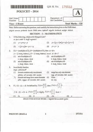 AP POLYCET 2014 Question Papers