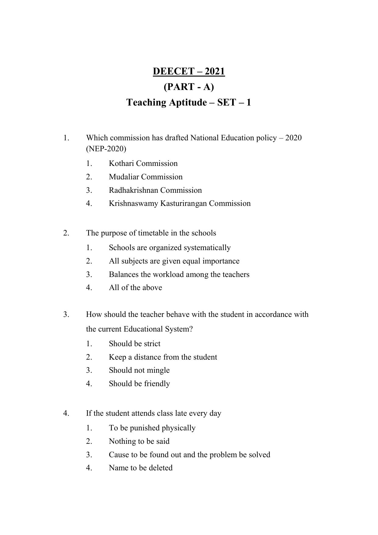 AP DEECET Social Studies (English Medium) 2021 Question Paper - Page 1