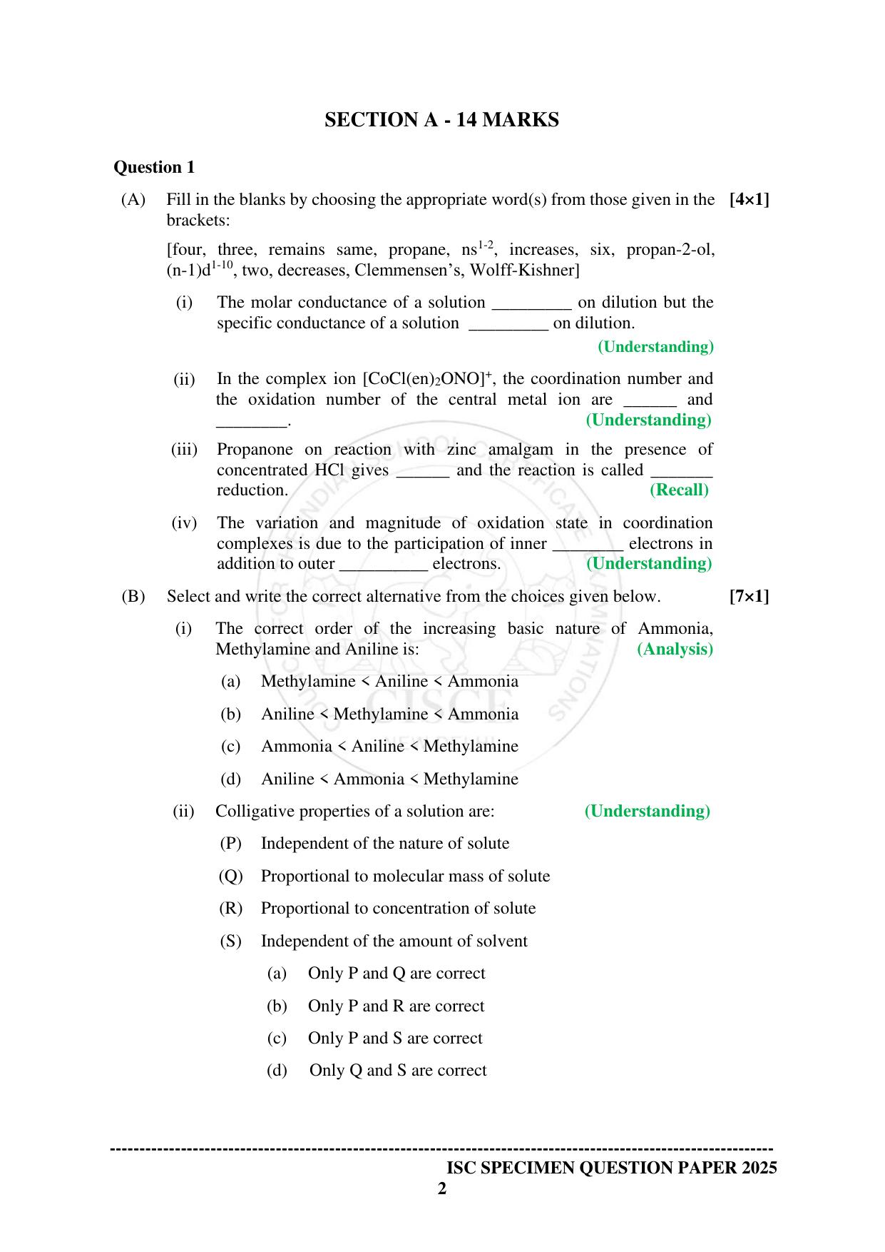ISC Class 12 2025 CHEMISTRY (SQP & AK) Specimen Paper - Page 2
