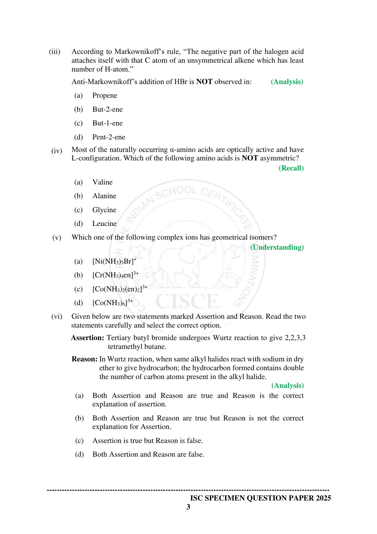 ISC Class 12 2025 CHEMISTRY (SQP & AK) Specimen Paper - Page 3
