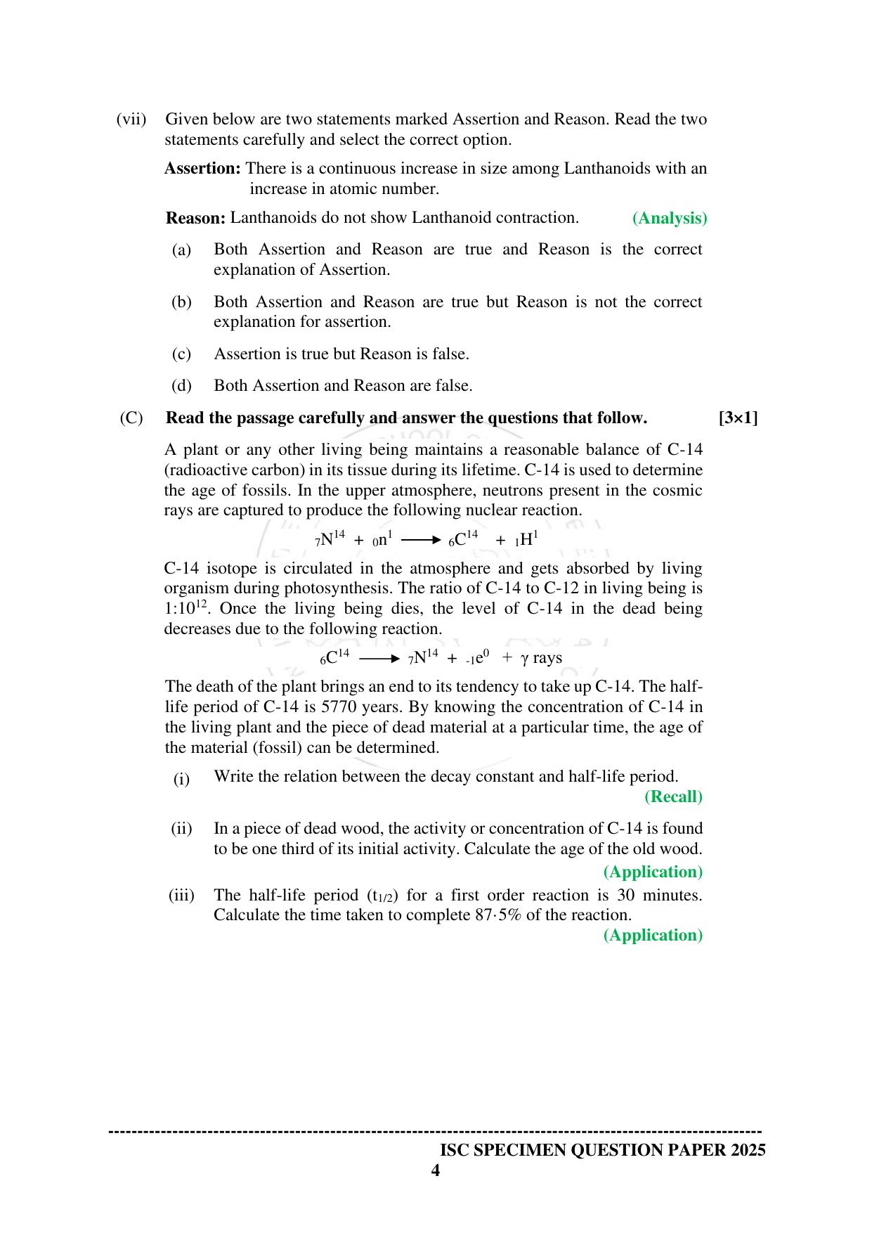 ISC Class 12 2025 CHEMISTRY (SQP & AK) Specimen Paper - Page 4