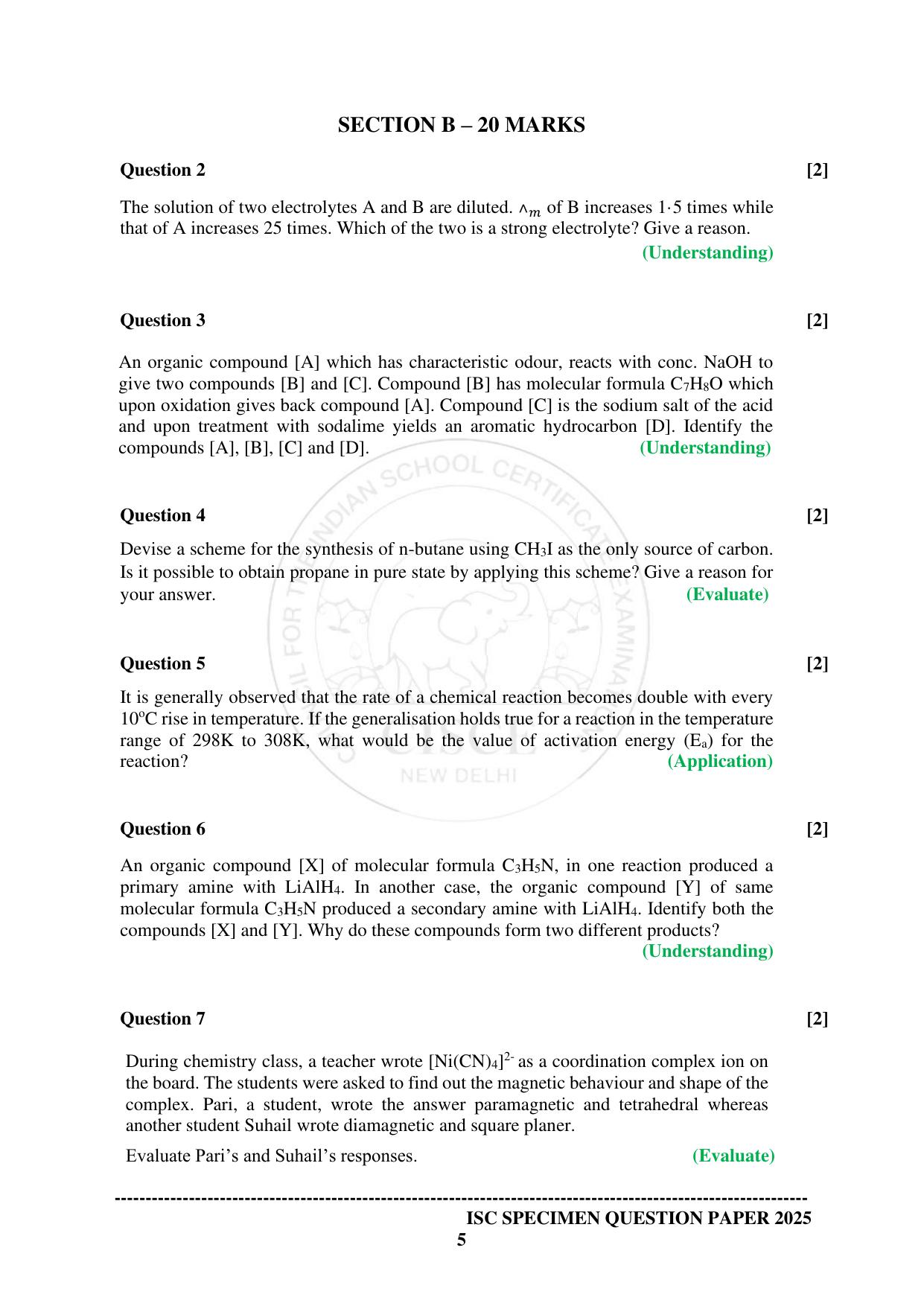 ISC Class 12 2025 CHEMISTRY (SQP & AK) Specimen Paper - Page 5
