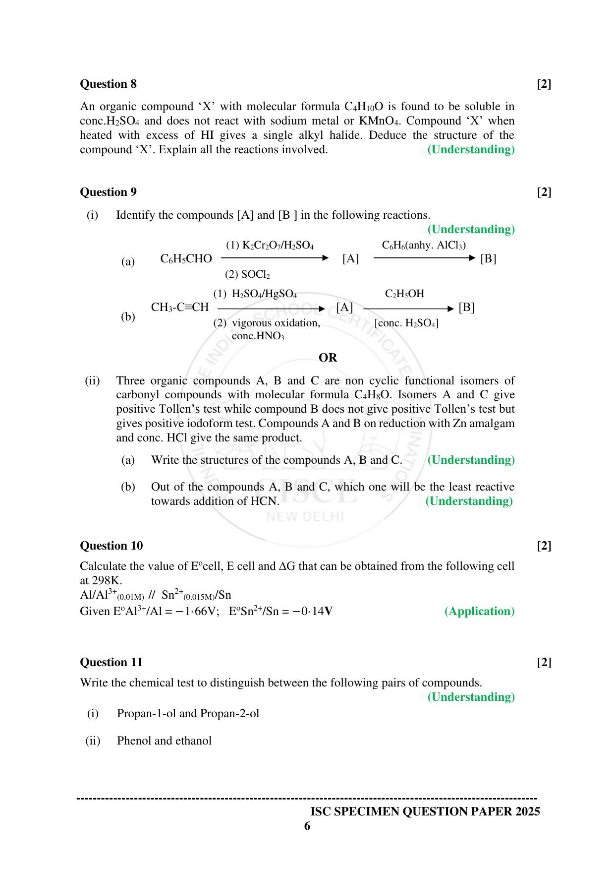 ISC Class 12 2025 CHEMISTRY (SQP & AK) Specimen Paper - Page 6