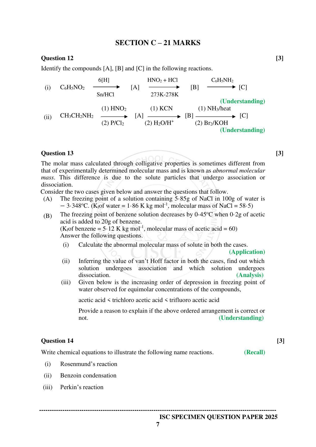 ISC Class 12 2025 CHEMISTRY (SQP & AK) Specimen Paper - Page 7