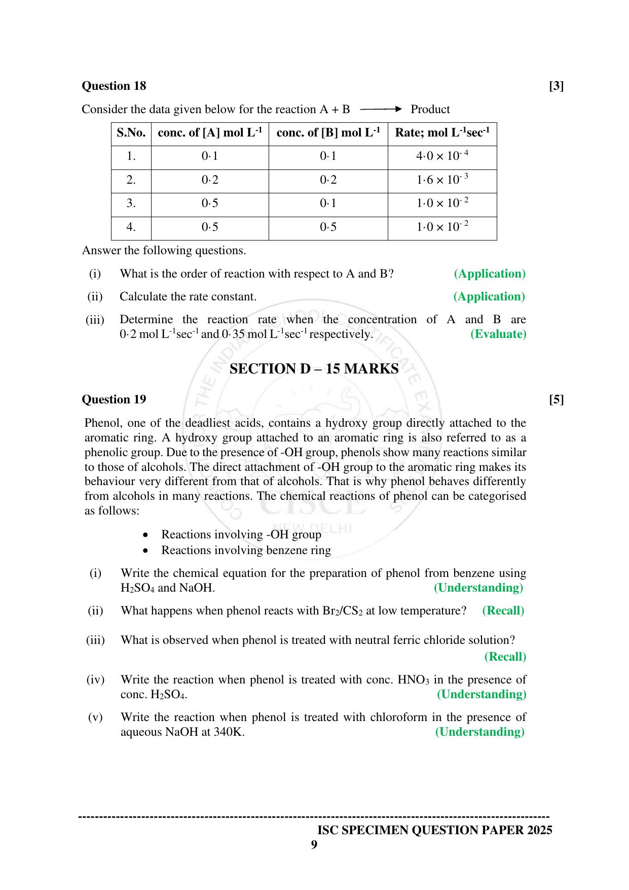 ISC Class 12 2025 CHEMISTRY (SQP & AK) Specimen Paper - Page 9